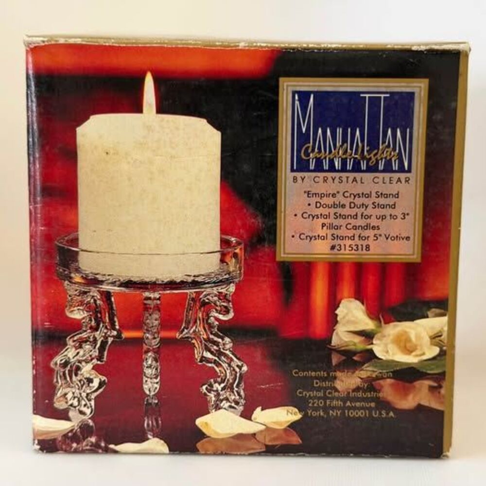 Vintage Crystal-Clear Crystal Candle Holder "Empire" Stand Taiwan Pillar Votive